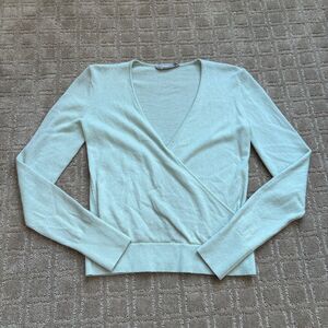 Everlane The Cashmere Wrap Sweater Women's XS Long Sleeve V Neck Mint Green